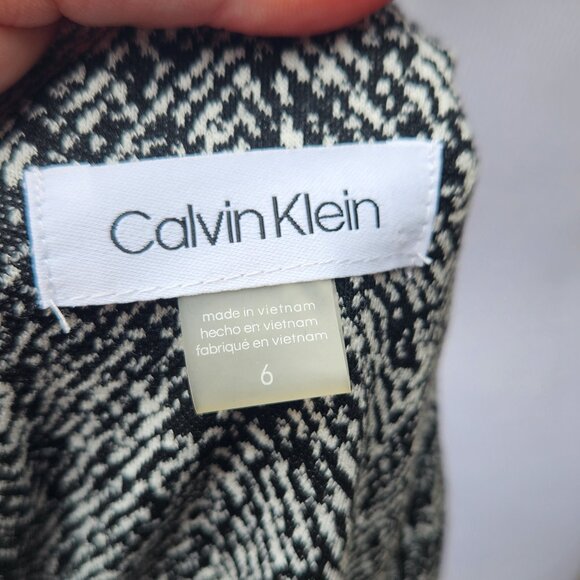 Calvin Klein Knit A-Line Dress Tweed Look Black White Sleeveless Tie Waist - Picture 13 of 16